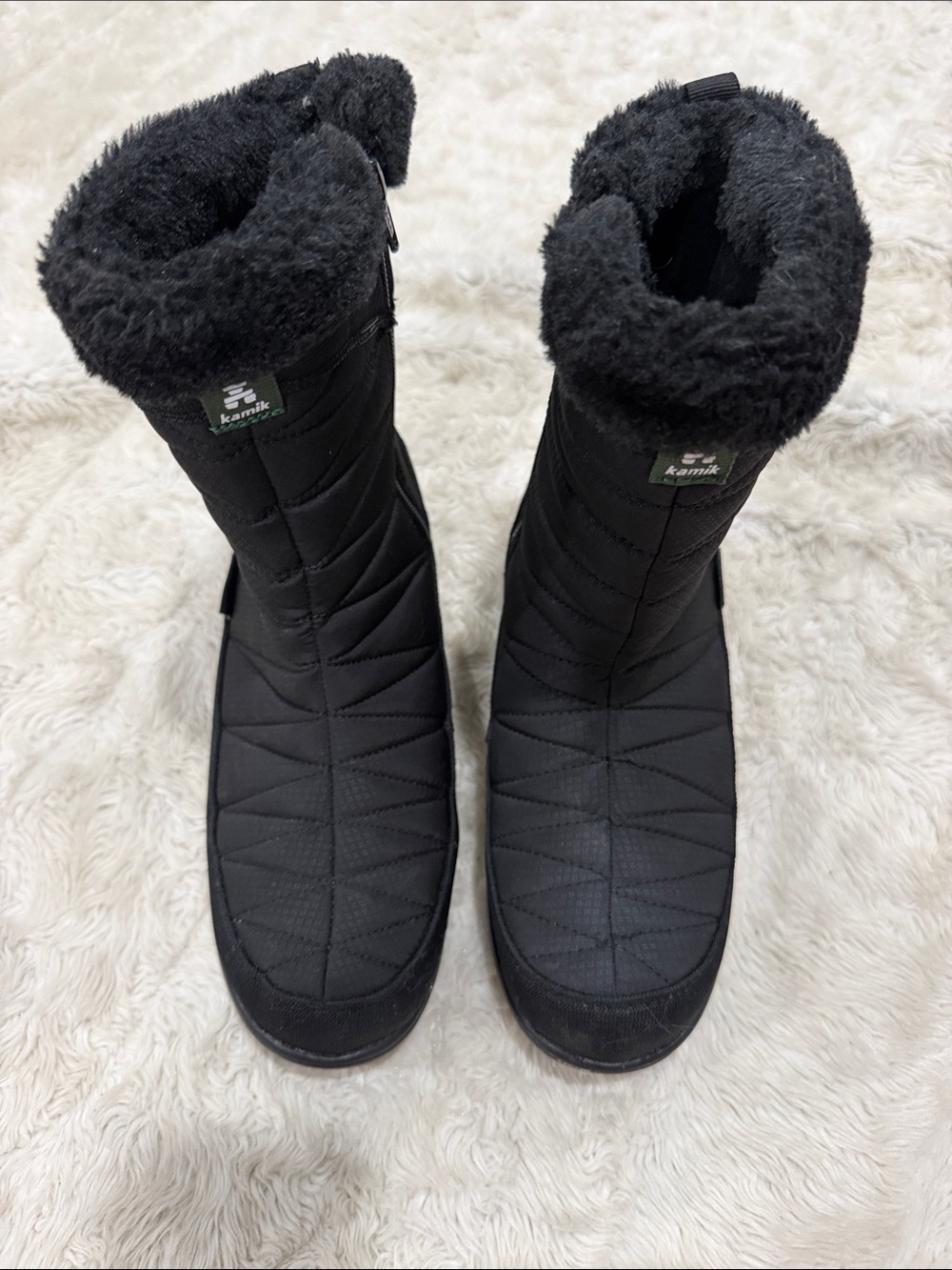 Kamik Women's Black Quilted Faux-Fur Winter Pull-On Boots Size 7 - Picture 2 of 5